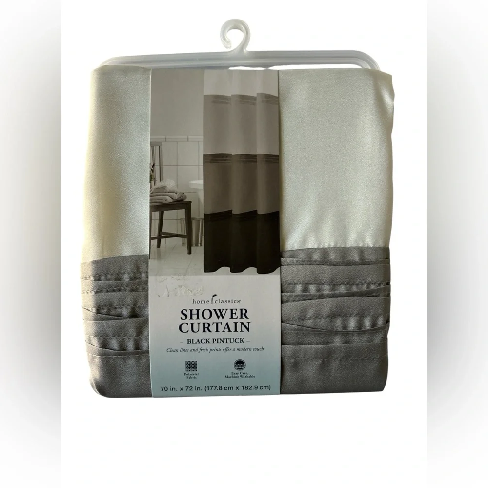 Home Classics Black Pintuck 4 Layer 100% Polyester Easy Care Shower Curtain